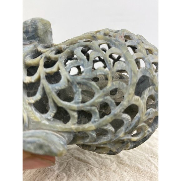 Indian Hand Carved Soapstone Elephant Undercut Double Layered Home Decor - Picture 9 of 11